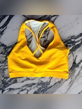 Exotica ExoticAthletica Yellow Performance Deep V Cross Front Crop Top Size S